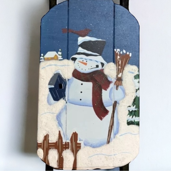 Wooden Sleigh with Hand Painted Snowman Holiday Christmas Decor Vintage - Picture 3 of 7